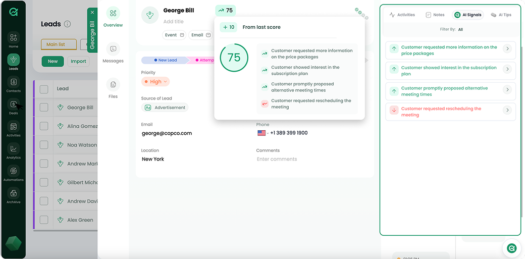 Deep Lead Analytics & Signals UI
