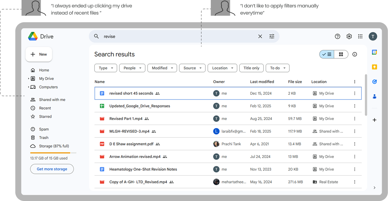 Search Results Screen with user pain points